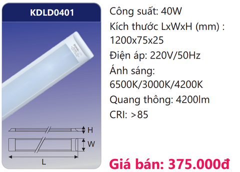  ĐÈN TUÝP BÁN NGUYỆT LED ĐỔI 3 MÀU 40W DUHAL KDLD0401 