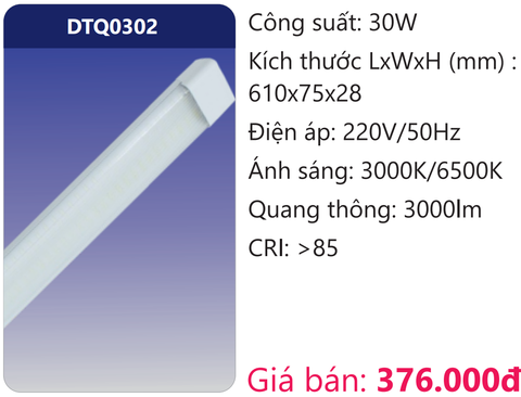  ĐÈN TUÝP DẸP 6 TẤC ỐP TRẦN LED 30W DUHAL DTQ0302 