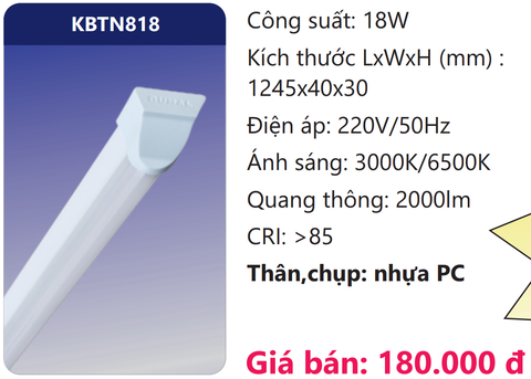  ĐÈN TUÝP LED LIỀN MÁNG 1M2 18W DUHAL KBTN818 