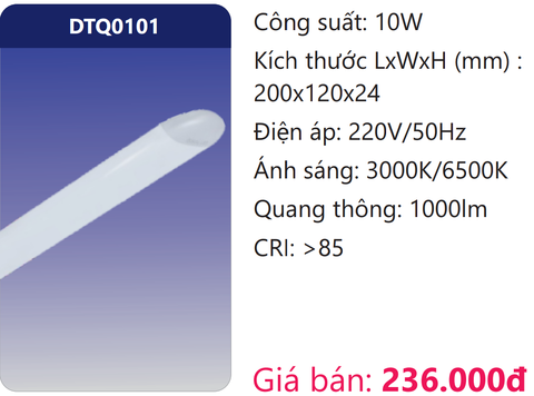  ĐÈN TUÝP ỐP TRẦN TÁN QUANG 180 ĐỘ LED 10W DUHAL DTQ0101 