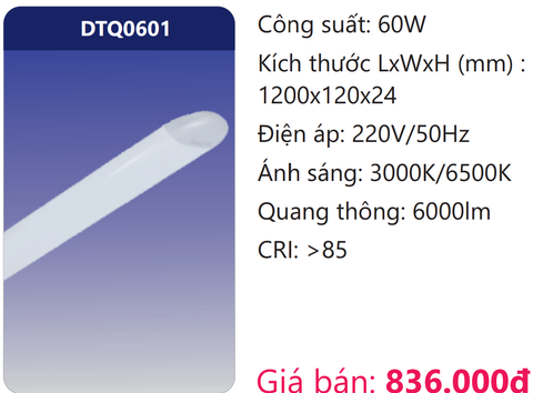  ĐÈN TUÝP ỐP TRẦN TÁN QUANG 180 ĐỘ LED 60W DUHAL DTQ0601 