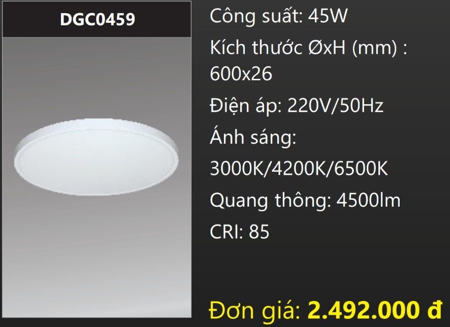 ĐÈN GẮN NỔI ỐP TRẦN TRÒN Ø600 LED ĐỔI 3 BA CHẾ ĐỘ MÀU 45W DUHAL DGC0459