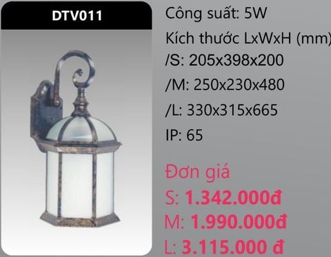  ĐÈN GẮN VÁCH TƯỜNG TRANG TRÍ DUHAL DTV011 (DTV011S - DTV011M - DTV011L) 