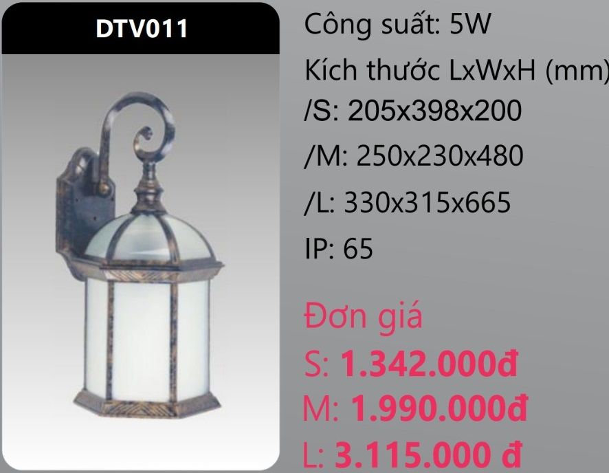 ĐÈN GẮN VÁCH TƯỜNG TRANG TRÍ DUHAL DTV011 (DTV011S - DTV011M - DTV011L)