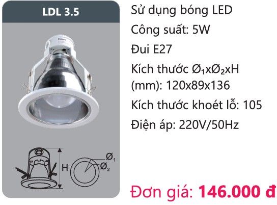 ĐÈN LON DOWNLIGHT ÂM TRẦN O120 DUHAL LDL 3.5