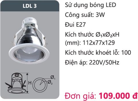  ĐÈN LON DOWNLIGHT ÂM TRẦN O110 DUHAL LDL 3 