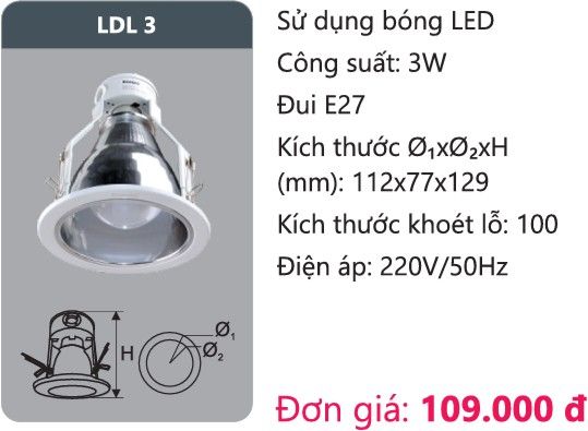 ĐÈN LON DOWNLIGHT ÂM TRẦN O110 DUHAL LDL 3