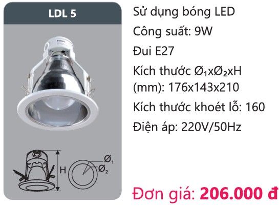 ĐÈN LON DOWNLIGHT ÂM TRẦN O170 DUHAL LDL 5