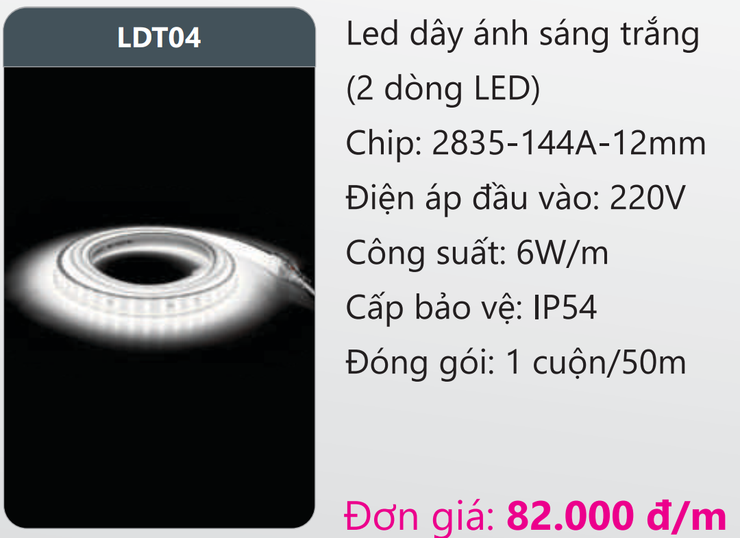 LED DÂY CAO ÁP  DUHAL 2 ĐƯỜNG BÓNG LED 2835 ÁNH SÁNG TRẮNG LDT04