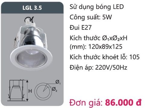  ĐÈN LON DOWNLIGHT ÂM TRẦN DUHAL LGL 3.5 