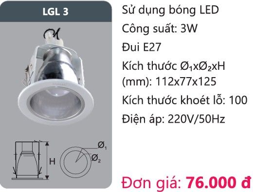 ĐÈN LON DOWNLIGHT ÂM TRẦN DUHAL LGL 3