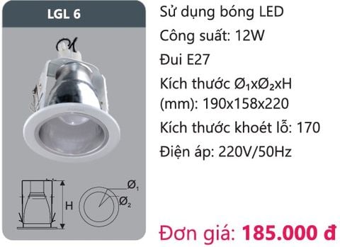  ĐÈN LON DOWNLIGHT ÂM TRẦN DUHAL LGL 6 