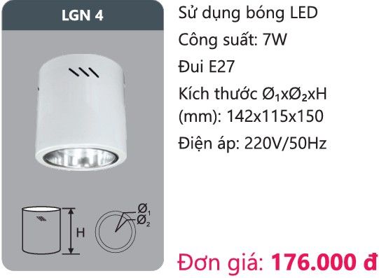 ĐÈN LON GẮN NỔI DUHAL LGN 4 / TRÒN