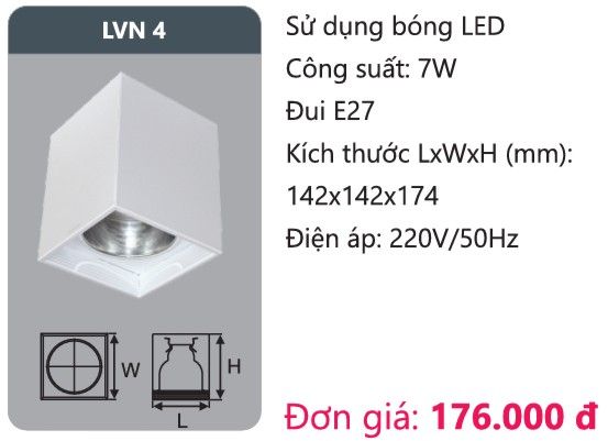 ĐÈN LON GẮN NỔI DUHAL LVN 4 / VUÔNG