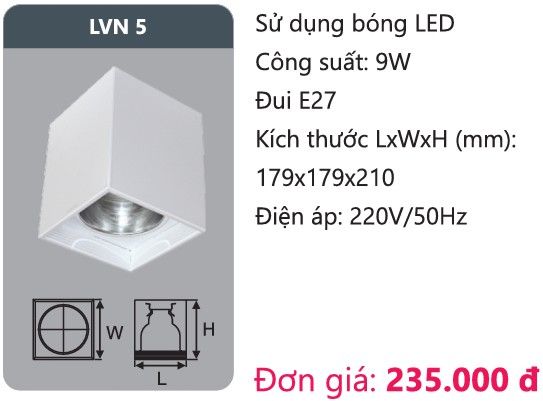 ĐÈN LON GẮN NỔI DUHAL LVN 5 / VUÔNG