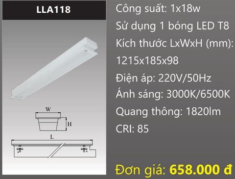  MÁNG ĐÈN ÂM TRẦN CHỤP MICA GẮN 1 BÓNG 1M2 LED 18W DUHAL LLA118 