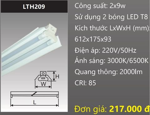  MÁNG ĐÈN CHÓA CÔNG NGHIỆP GẮN 2 BÓNG 6 TẤC LED 2X9W DUHAL LTH209 