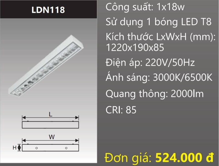 MÁNG ĐÈN CHÓA PHẢN QUANG LẮP NỔI GẮN 1 BÓNG 1M2 LED 18W DUHAL LDN118