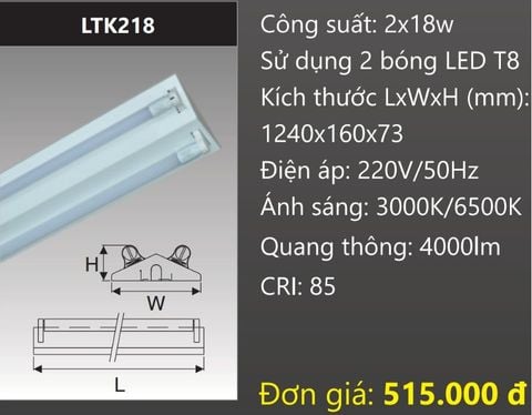  MÁNG ĐÈN CÔNG NGHIỆP CHỮ V GẮN 2 BÓNG 1M2 LED 2X18W DUHAL LTK218 