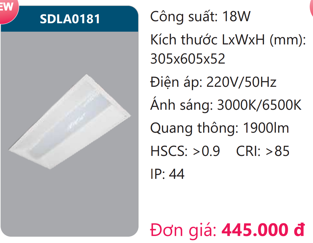 MÁNG ĐÈN LED ÂM TRẦN 300 x 600 - 18W DUHAL / SDLA0181