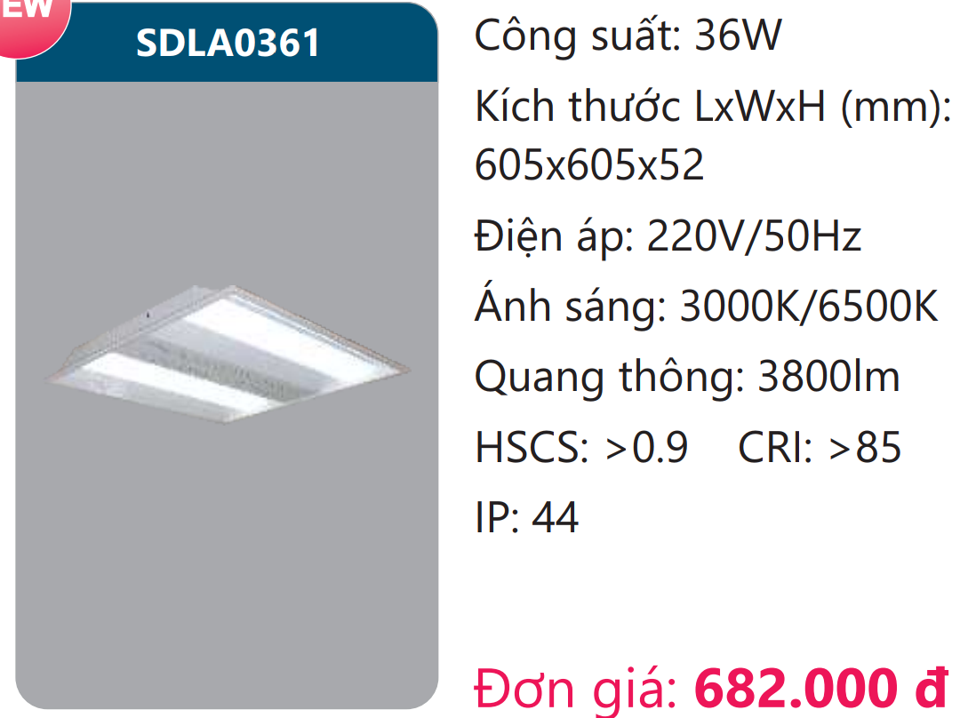 MÁNG ĐÈN LED ÂM TRẦN 600 x 600 - 36W DUHAL / SDLA0361