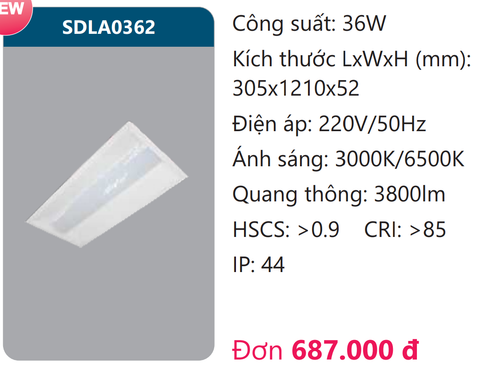  MÁNG ĐÈN LED ÂM TRẦN 300 x 1200 - 36W DUHAL / SDLA0362 