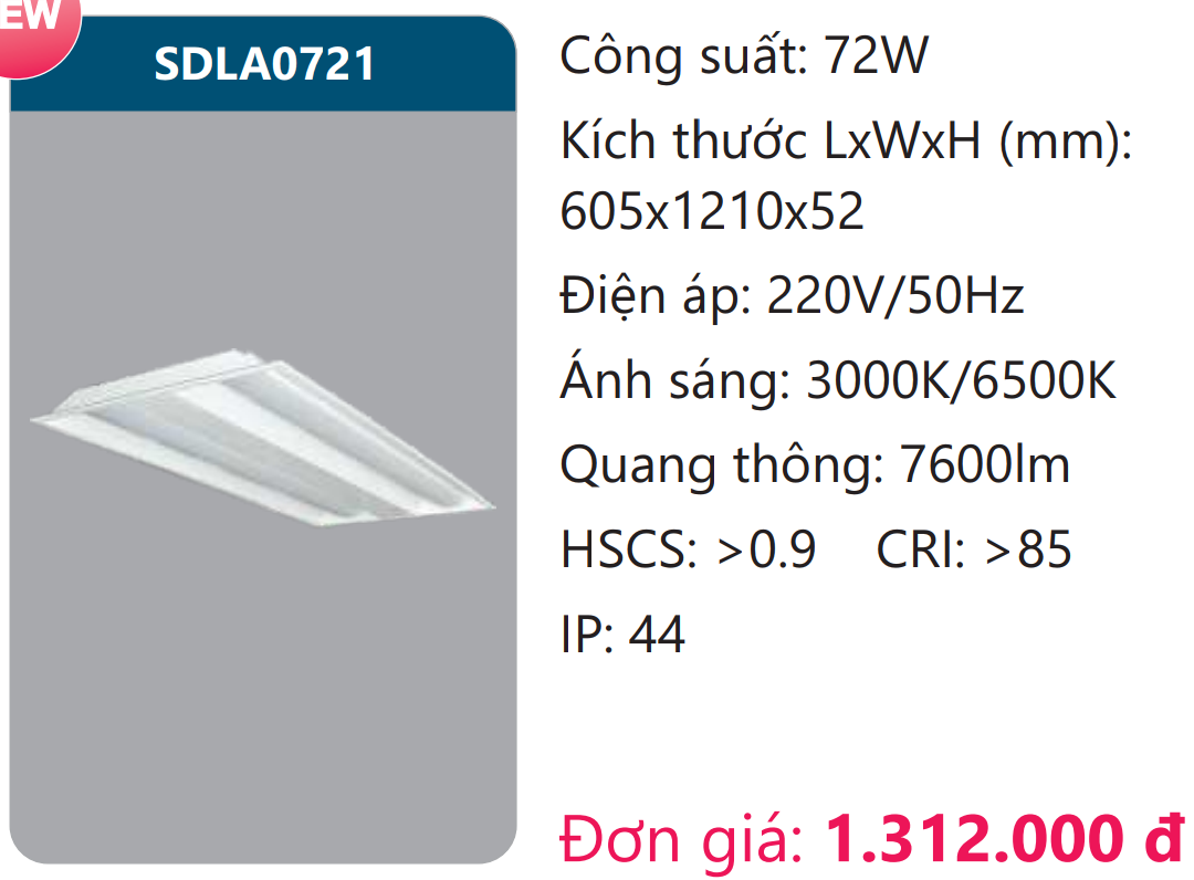 MÁNG ĐÈN LED ÂM TRẦN 600 x 1200 - 72W DUHAL / SDLA0721