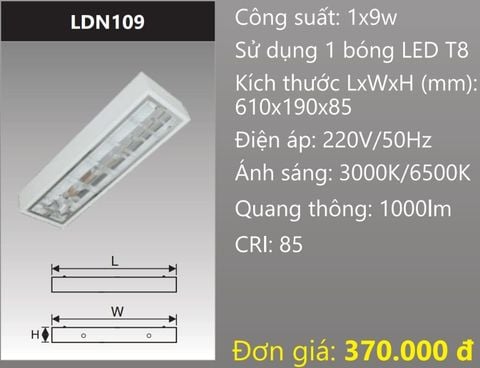  MÁNG ĐÈN PHẢN QUANG LẮP NỔI GẮN 1 BÓNG 6 TẤC LED 9W DUHAL LDN109 