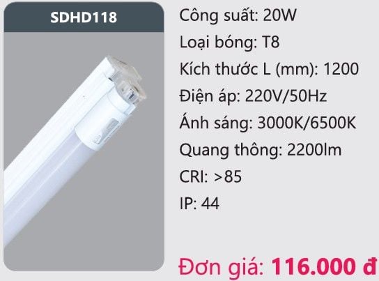 ĐÈN TUÝP LED DUHAL SDHD118 ( 1m2, 20W )