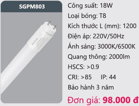  BÓNG ĐÈN TUÝP LED DUHAL SGPM803 ( 1M2 , 18W ) 