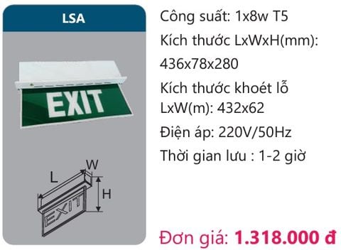  ĐÈN EXIT THOÁT HIỂM DUHAL LSA 1x8W T5 