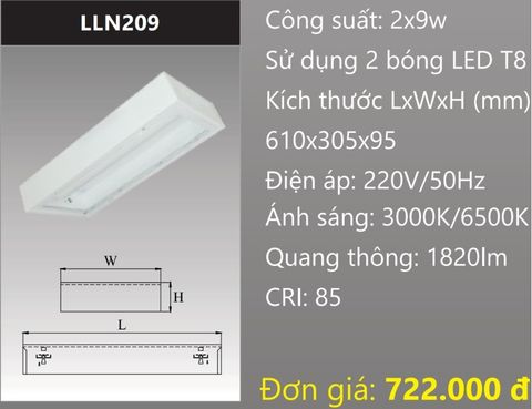  MÁNG ĐÈN CHỤP MICA 300x600 (30x60) LẮP NỔI GẮN 2 BÓNG 6 TẤC LED 2x9W DUHAL LLN209 