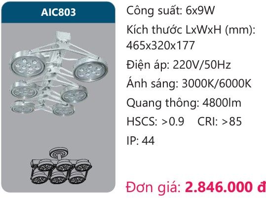 ĐÈN LED CHIẾU ĐIỂM GẮN TRẦN DUHAL 6x9W AIC803