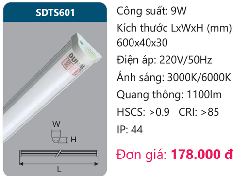  ĐÈN TUÝP LED 9W DUHAL SDTS601 