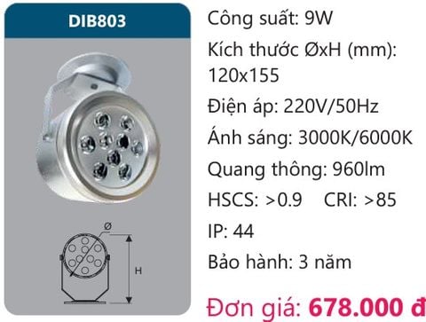  ĐÈN LED CHIẾU ĐIỂM ĐẾ NGỒI GẮN TRẦN DUHAL 9W DIB803 