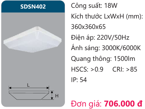  ĐÈN ỐP TRẦN LED DUHAL 18W SDSN402 