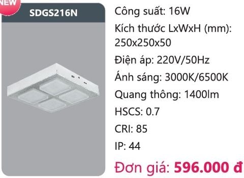  ĐÈN LED ỐP TRẦN NỔI DUHAL SDGS216N / 16W ( MẪU MỚI ) 