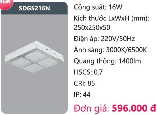 ĐÈN LED ỐP TRẦN NỔI DUHAL SDGS216N / 16W ( MẪU MỚI )