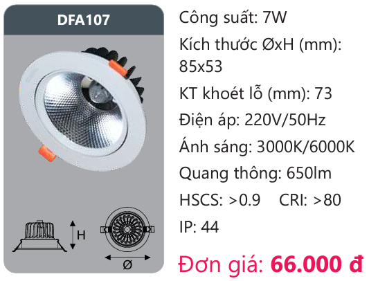 ĐÈN LED DOWLIGHT ÂM TRẦN DUHAL 7W DFA107