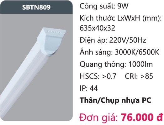 ĐÈN LED TUÝP 6 TẤC KIỂU BATTEN DUHAL SBTN809 ( 600mm , 9W )