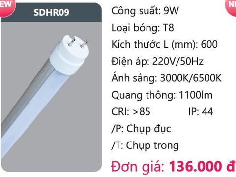  BÓNG ĐÈN TUÝP LED THÂN NHÔM DUHAL SDHR09 ( 6 TẤC / 9W ) 