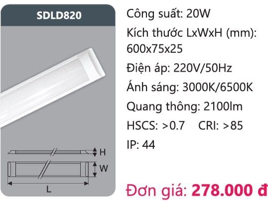 ĐÈN TUÝP LED BÁN NGUYỆT ỐP TRẦN DUHAL SDLD820 ( 6 TẤC / 20W )