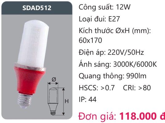 BÓNG ĐÈN LED DUHAL 12W SDAD512