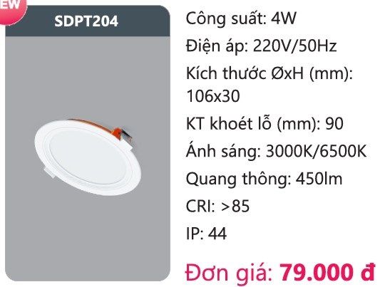 ĐÈN LED PANEL ÂM TRẦN DUHAL SDPT204 / 4W