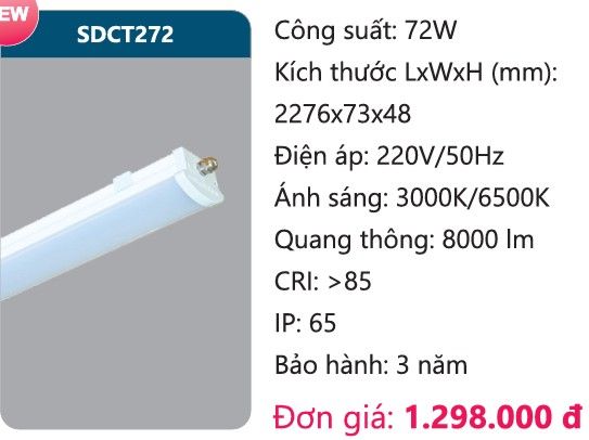 MÁNG ĐÈN LED CHỐNG THẤM CÔNG NGHIỆP DUHAL SDCT272 / 72W