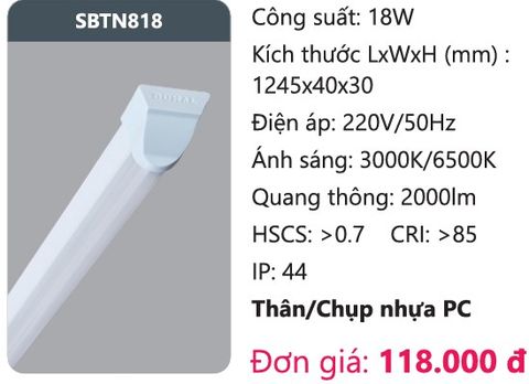  ĐÈN LED TUÝP 1M2 KIỂU BATTEN DUHAL SBTN818 ( 1200mm , 18W ) 