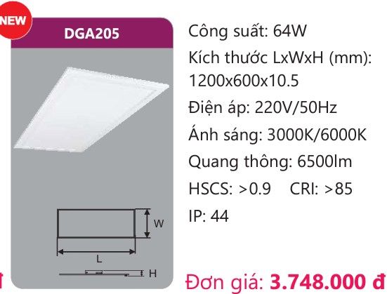 ĐÈN LED PANEL 600 X 1200 DUHAL DGA205