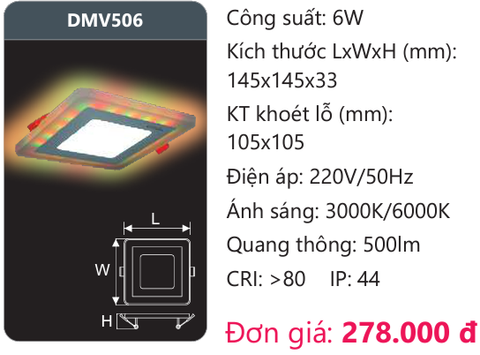  ĐÈN LED ÂM TRẦN 6W ĐỔI MÀU DUHAL DMV506 