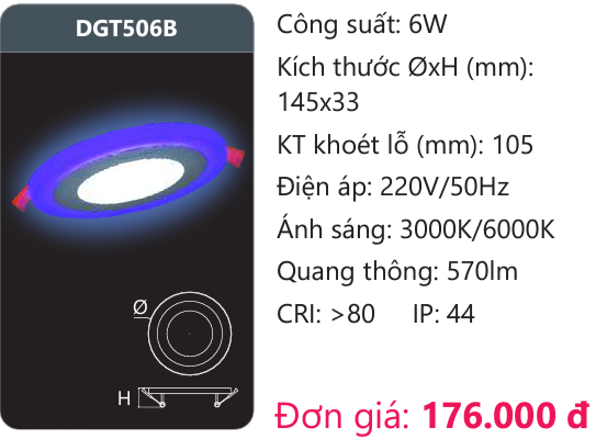 ĐÈN LED ÂM TRẦN 6W VIỀN MÀU DUHAL DGT506B