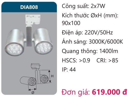 ĐÈN LED RỌI ĐIỂM GẮN THANH RAY DUHAL 2x7W DIA808